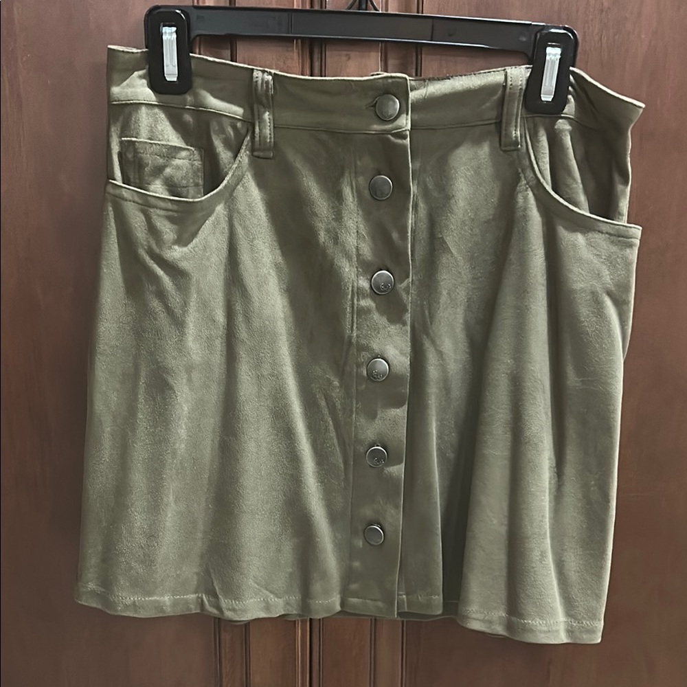 Olive Button-Front Women's Skirt